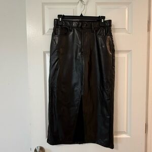 Abercrombie & Fitch Black Leather Midi Pencil Skirt